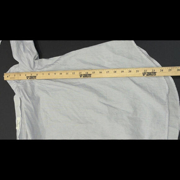 Babaton Aritzia Cold Shoulder Blue Stripe Preppy Quiet Luxury Designer Blouse M - Picture 10 of 14